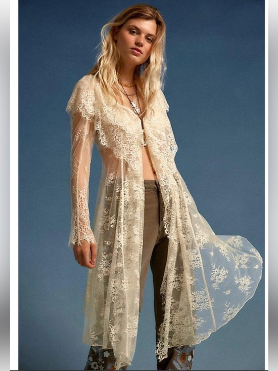 Free People Tops - Free People x Nigel Preston Maud Lace Duster High Low Ruffle Neckline NWT